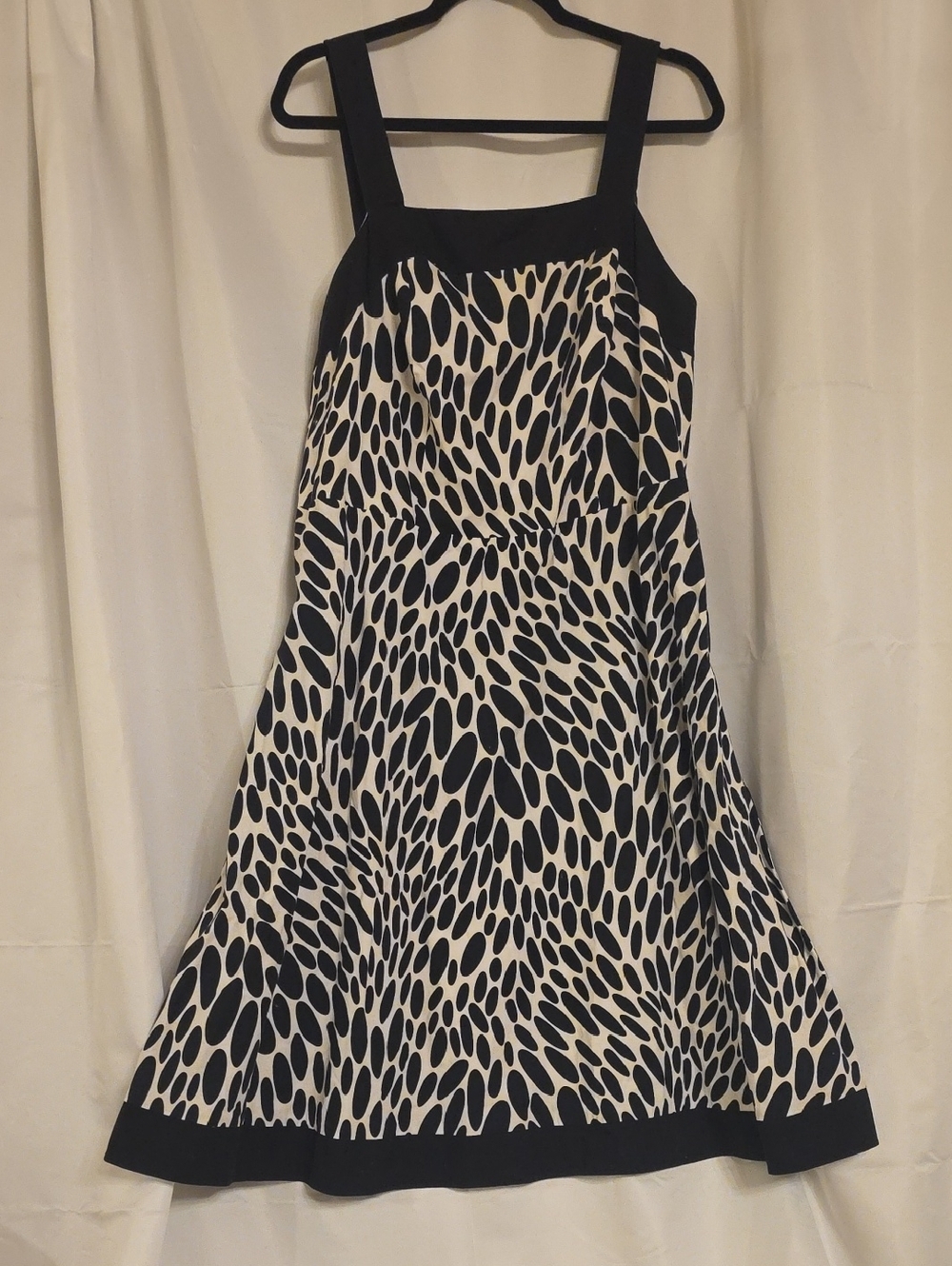 KSL Cotton Black & White Sleeveless Midi Dress with Abstract Spot Print Size 18